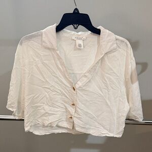 White Crop Button-Up Women's Top